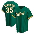 Crovyle Athletics #35 Rickey Henderson Player Green Replica Kelly Alternate Stitched Jersey