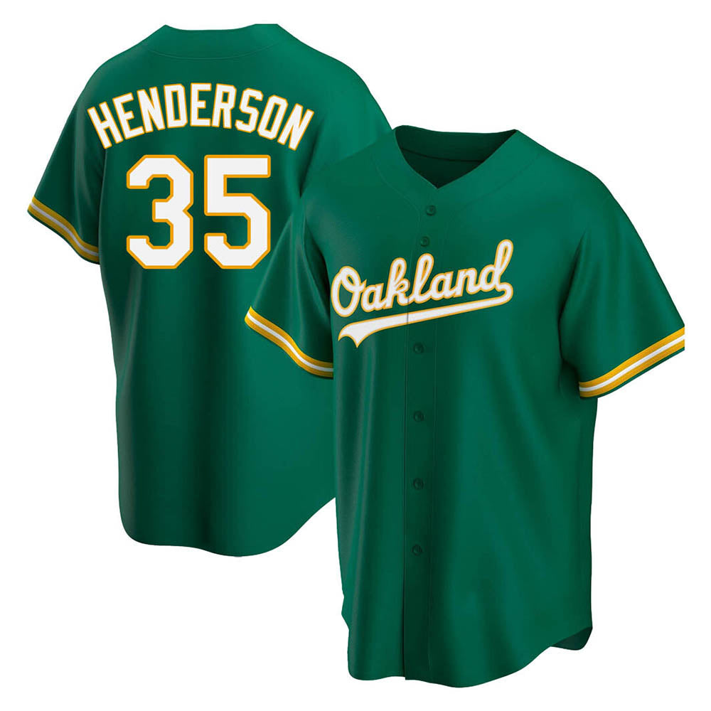 Crovyle Athletics #35 Rickey Henderson Player Green Replica Kelly Alternate Stitched Jersey