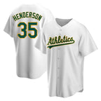 Crovyle Athletics #35 Rickey Henderson Player White Replica Home Stitched Jersey