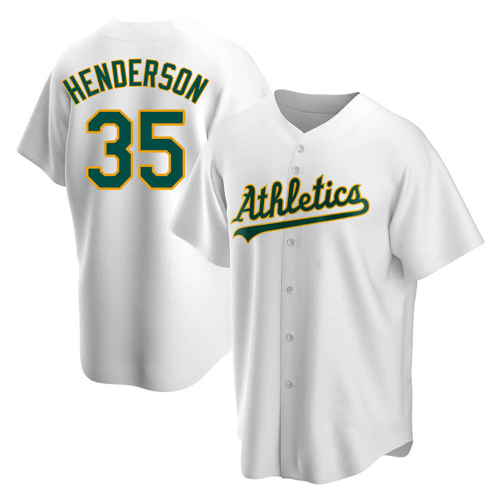 Crovyle Athletics #35 Rickey Henderson Player White Replica Home Stitched Jersey