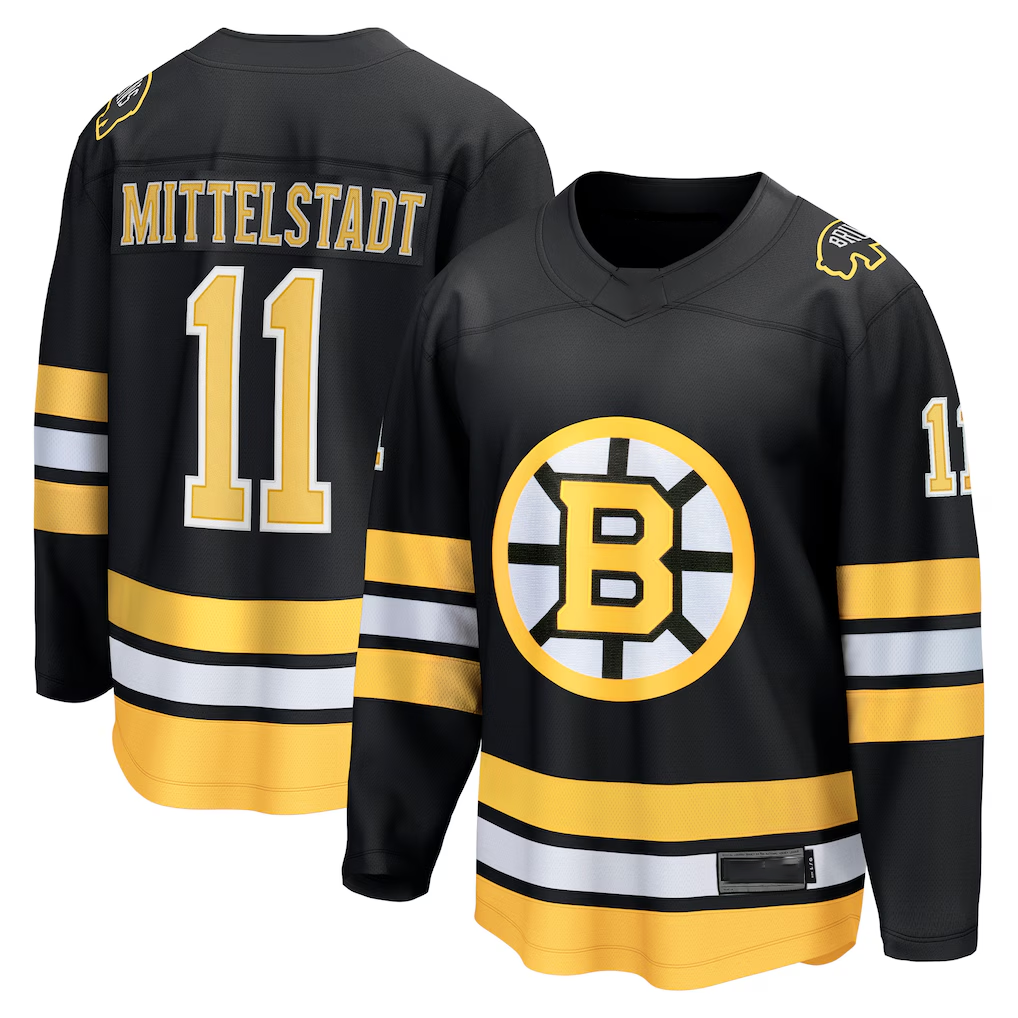 Crovyle B.Bruins #11 Casey Mittelstadt Black Home Breakaway Player Stitched Jerseys