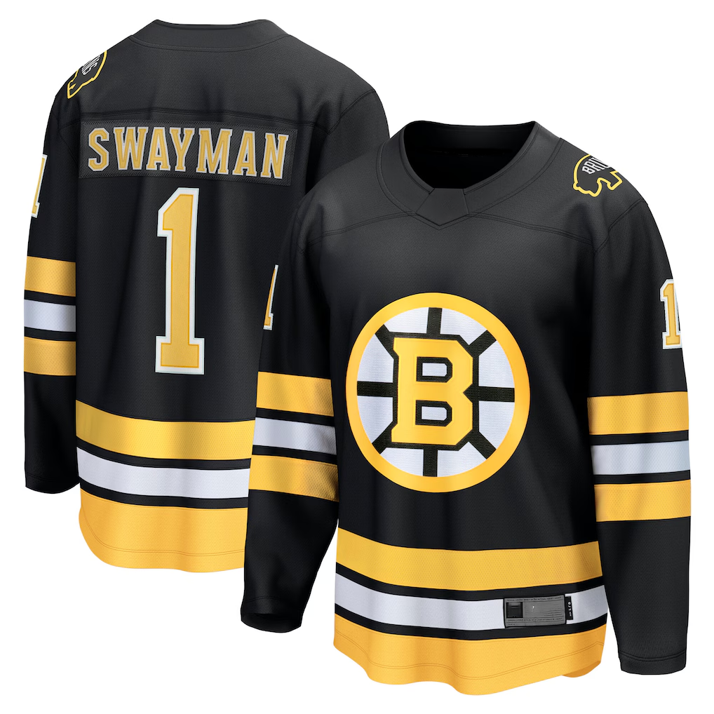 Crovyle B.Bruins #1 Jeremy Swayman Black Home Breakaway Player Stitched Jerseys