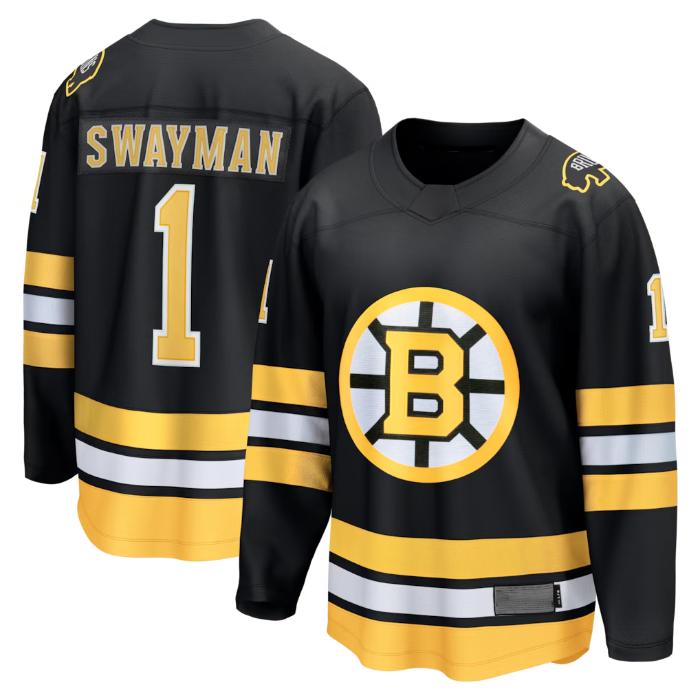 Crovyle B.Bruins #1 Jeremy Swayman Black Home Breakaway Stitched Jerseys