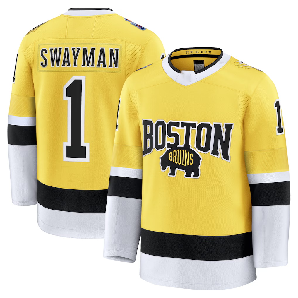 Crovyle B.Bruins #1 Jeremy Swayman Gold 2026 Stadium Series Premium Stitched Jerseys