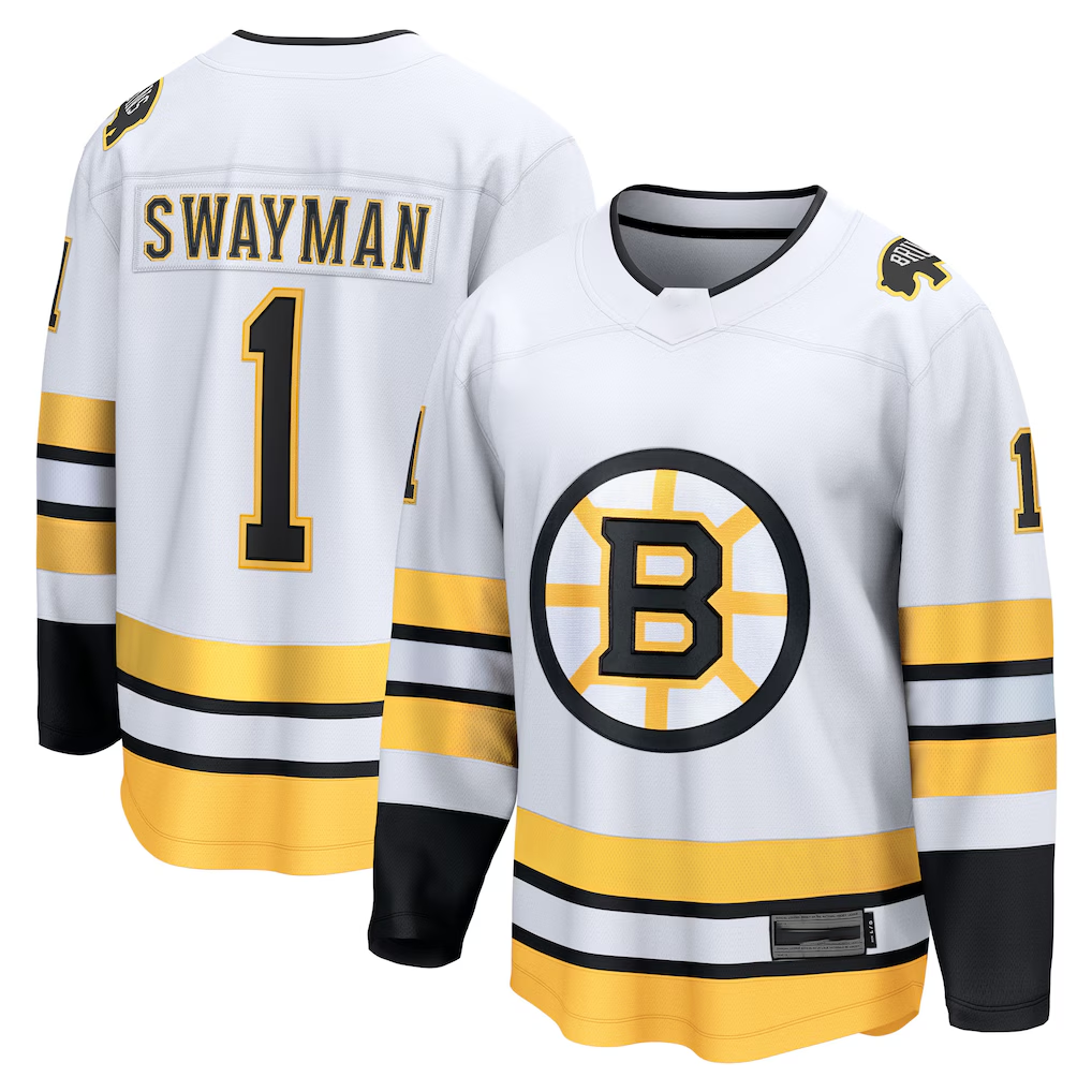 Crovyle B.Bruins #1 Jeremy Swayman White Away Breakaway Player Stitched Jerseys
