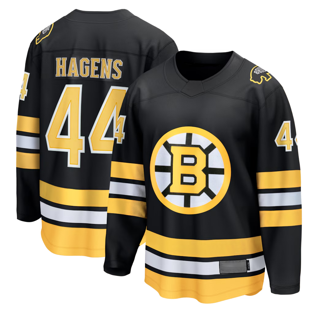 Crovyle B.Bruins #44 James Hagens Black Breakaway Stitched Jerseys