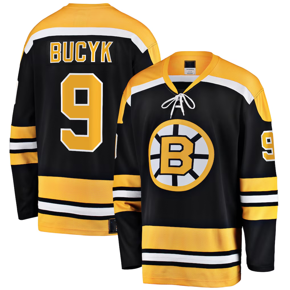 Crovyle B.Bruins #9 John Bucyk Black Premier Breakaway Retired Player Stitched Jerseys