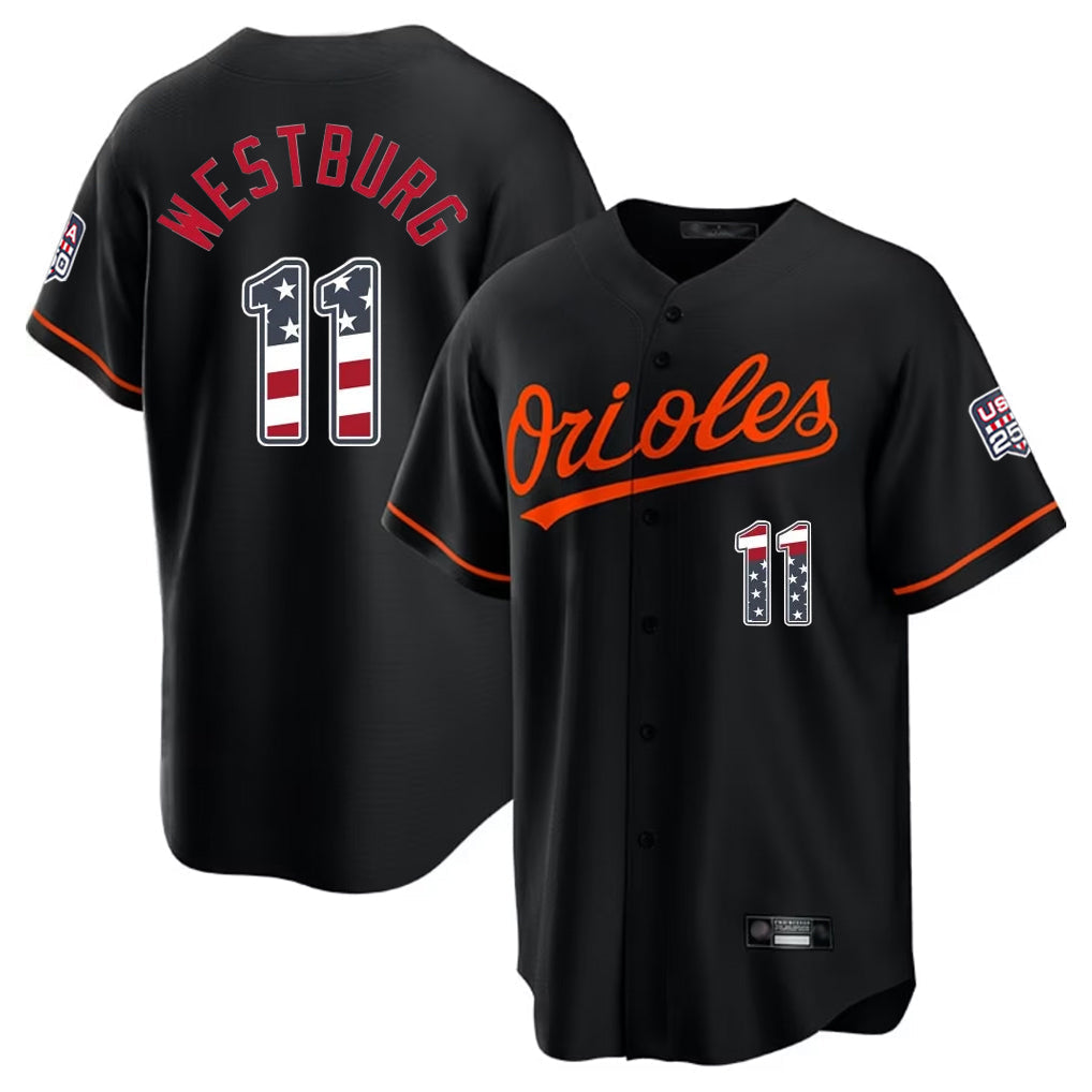 Crovyle B.Orioles #11 Jordan Westburg Player Black USA 250 Fourth of July Home Game Stitched Jerseys