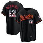 Crovyle B.Orioles #12 Dylan Beavers Player Black USA 250 Fourth of July Home Game Stitched Jerseys