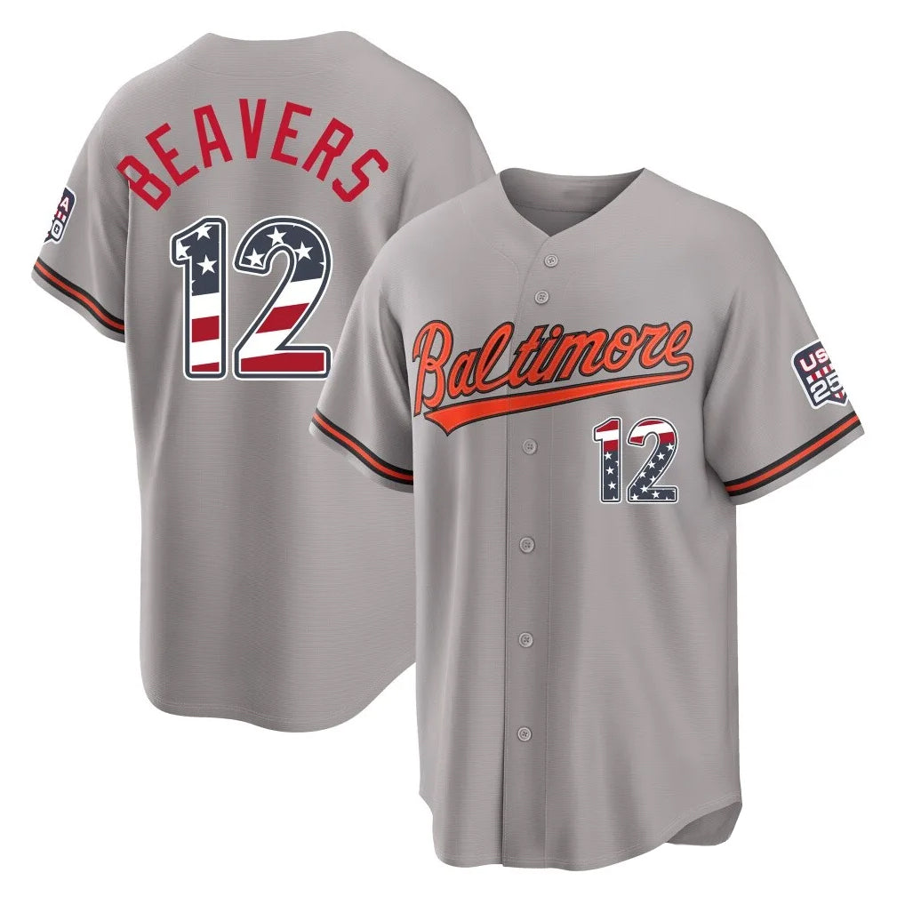 Crovyle B.Orioles #12 Dylan Beavers Player Gray USA 250 Fourth of July Home Game Stitched Jerseys
