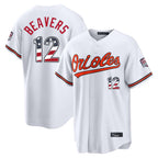 Crovyle B.Orioles #12 Dylan Beavers Player White USA 250 Fourth of July Home Game Stitched Jerseys