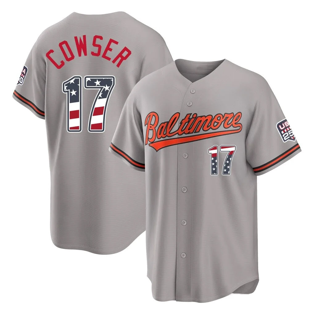 Crovyle B.Orioles #17 Colton Cowser Player Gray USA 250 Fourth of July Home Game Stitched Jerseys
