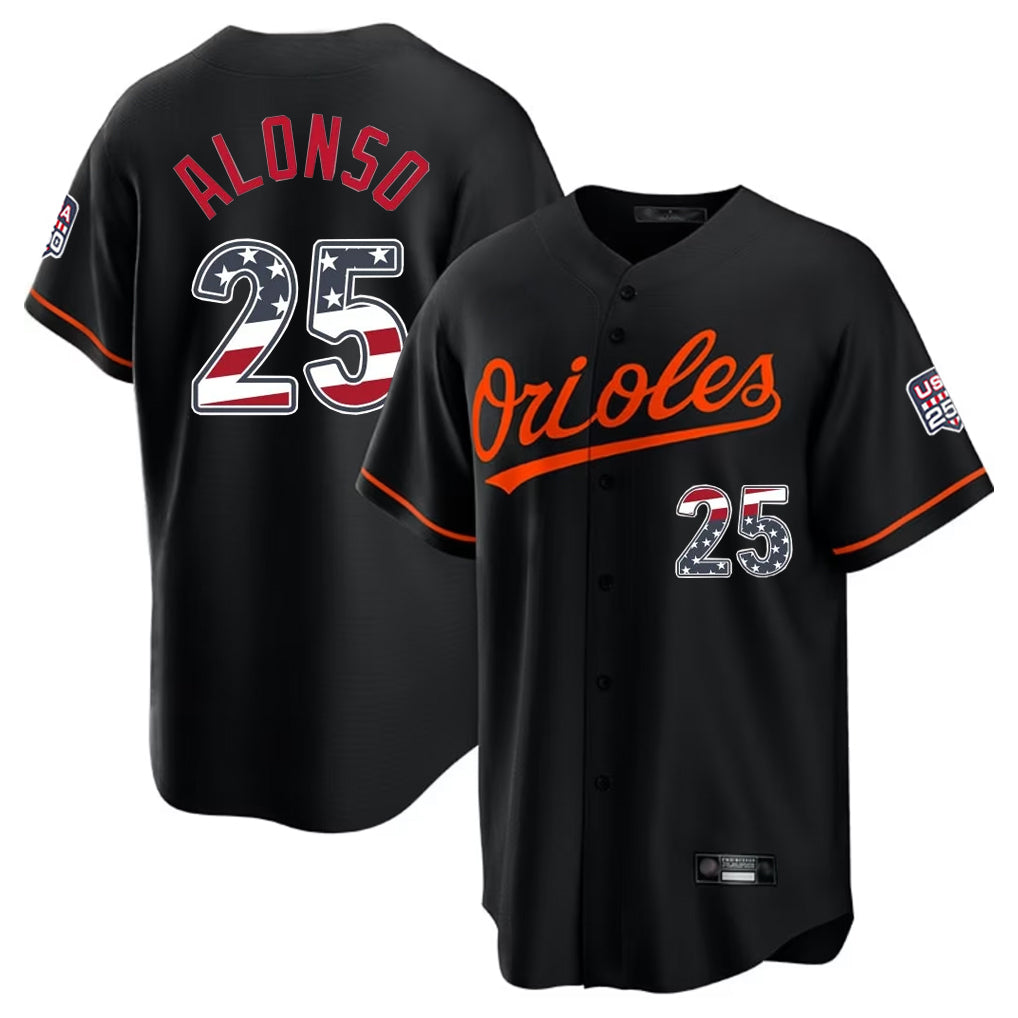 Crovyle B.Orioles #25 Pete Alonso Player Black USA 250 Fourth of July Home Game Stitched Jerseys