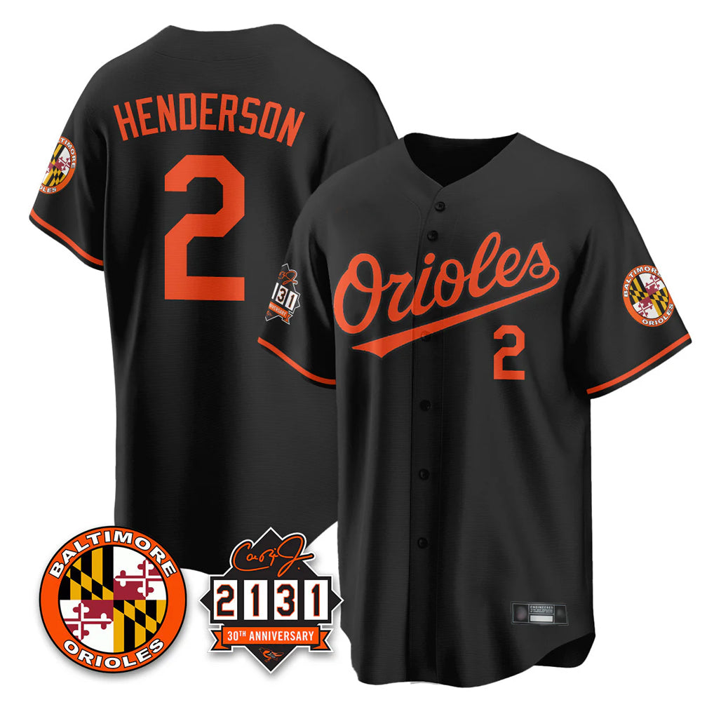Crovyle B.Orioles #2 Gunnar Henderson Player Black 30th Anniversary of 2131 Home Game Stitched Jerseys