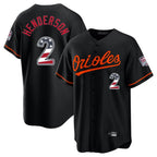 Crovyle B.Orioles #2 Gunnar Henderson Player Black USA 250 Fourth of July Home Game Stitched Jerseys