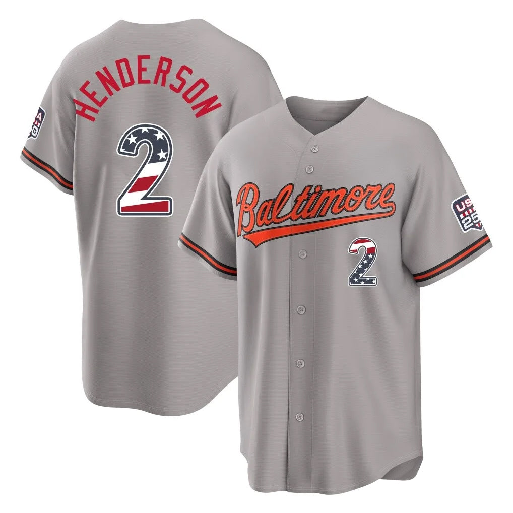 Crovyle B.Orioles #2 Gunnar Henderson Player Gray USA 250 Fourth of July Home Game Stitched Jerseys