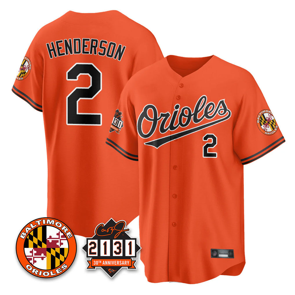 Crovyle B.Orioles #2 Gunnar Henderson Player Orange 30th Anniversary of 2131 Home Game Stitched Jerseys