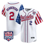 Crovyle B.Orioles #2 Gunnar Henderson Player White USA 250 Independence Day Vapor Premier Home Game Stitched Jerseys