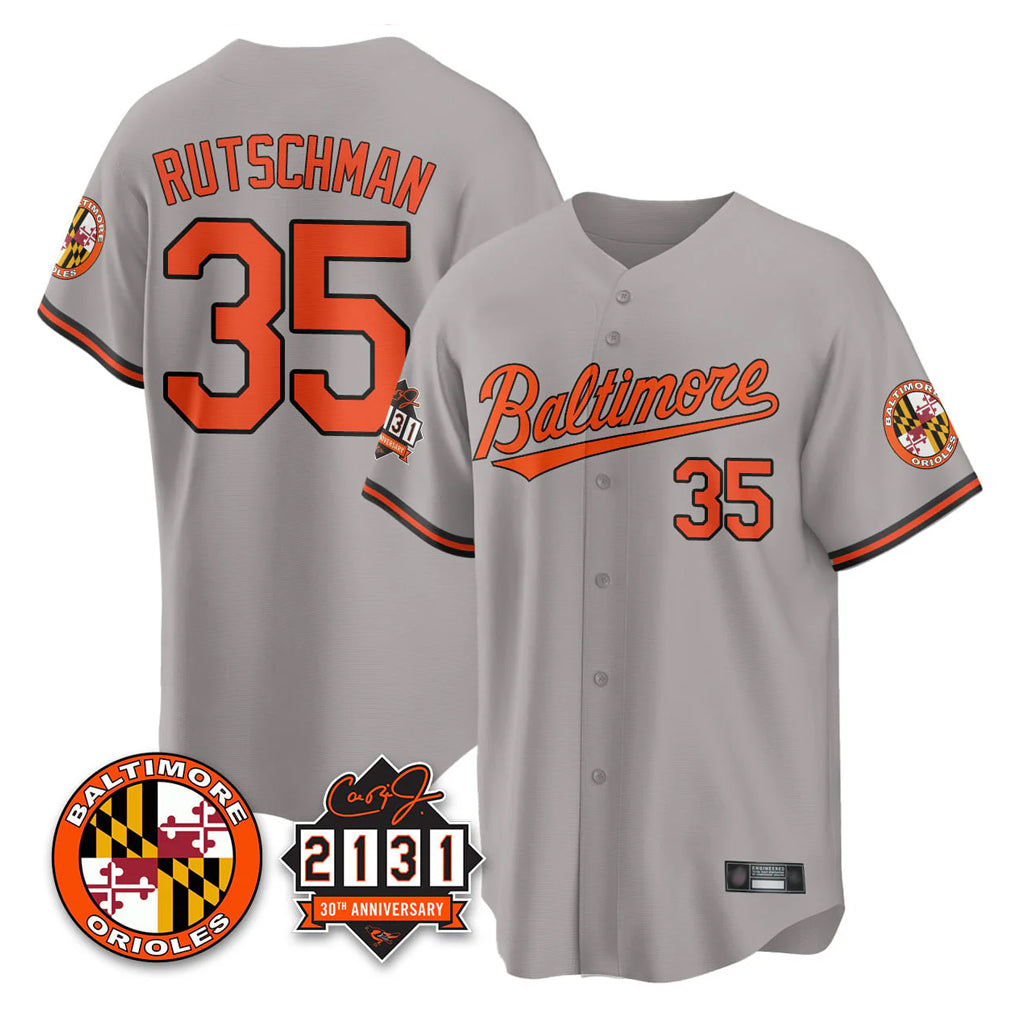 Crovyle B.Orioles #35 Adley Rutschman Gray 30th Anniversary of 2131 Home Game Stitched Jerseys