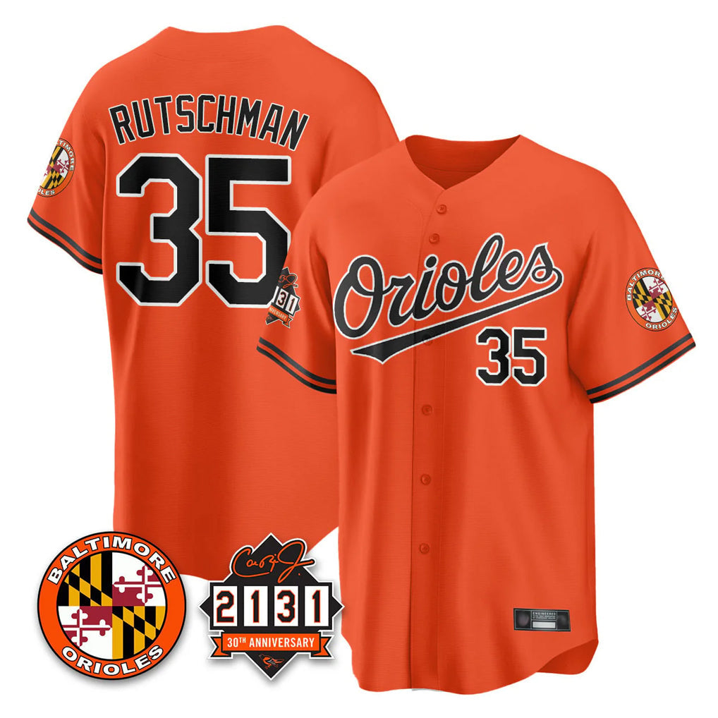 Crovyle B.Orioles #35 Adley Rutschman Orange 30th Anniversary of 2131 Home Game Stitched Jerseys