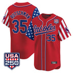 Crovyle B.Orioles #35 Adley Rutschman Red USA 250 Independence Day Vapor Premier Limited Home Game Stitched Jerseys
