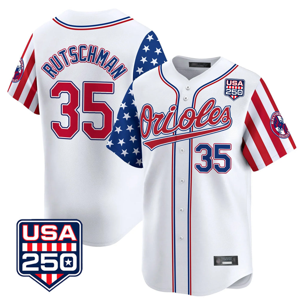 Crovyle B.Orioles #35 Adley Rutschman White USA 250 Independence Day Vapor Premier Home Game Stitched Jerseys