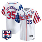 Crovyle B.Orioles #35 Adley Rutschman White USA 250 Independence Day Vapor Premier Home Game Stitched Jerseys