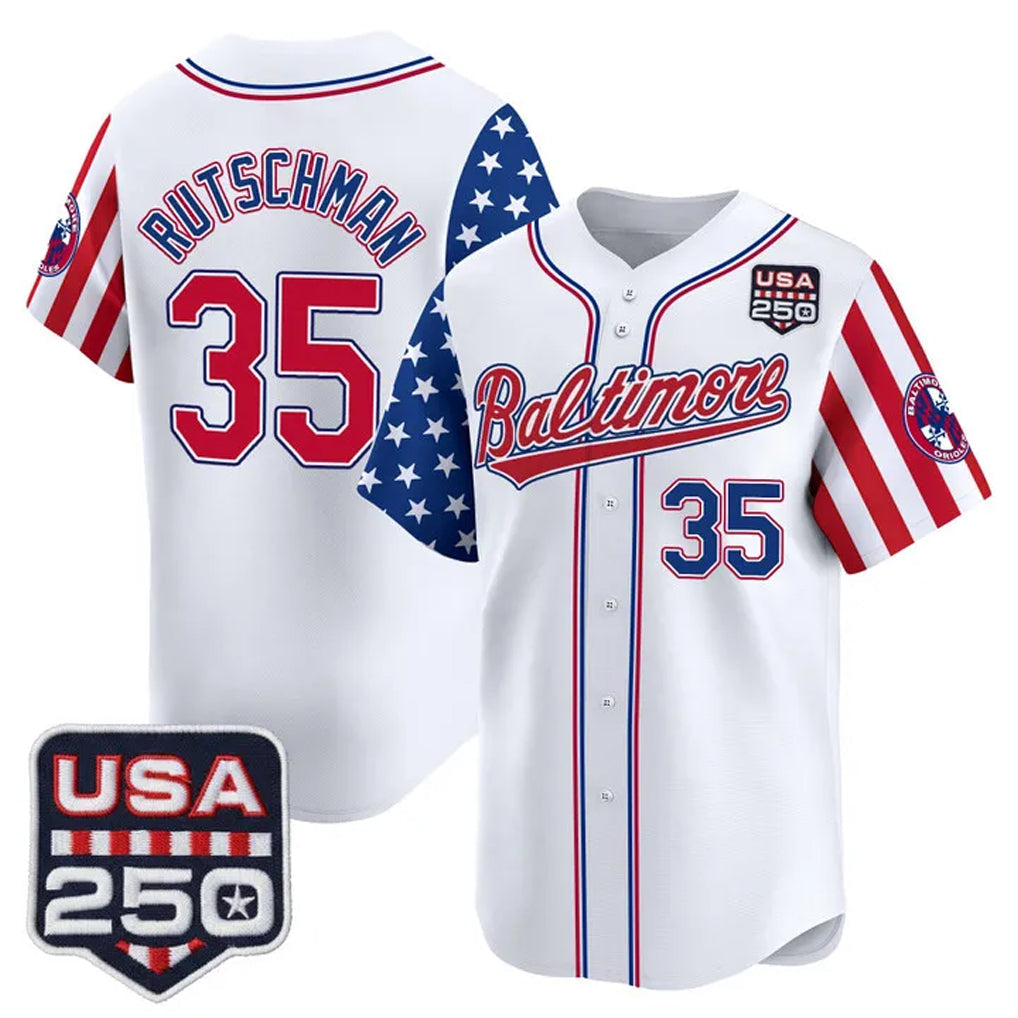 Crovyle B.Orioles #35 Adley Rutschman White USA 250 Independence Day Vapor Premier Limited Home Game Stitched Jerseys
