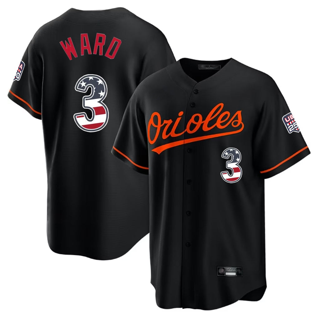 Crovyle B.Orioles #3 Taylor Ward Player Black USA 250 Fourth of July Home Game Stitched Jerseys