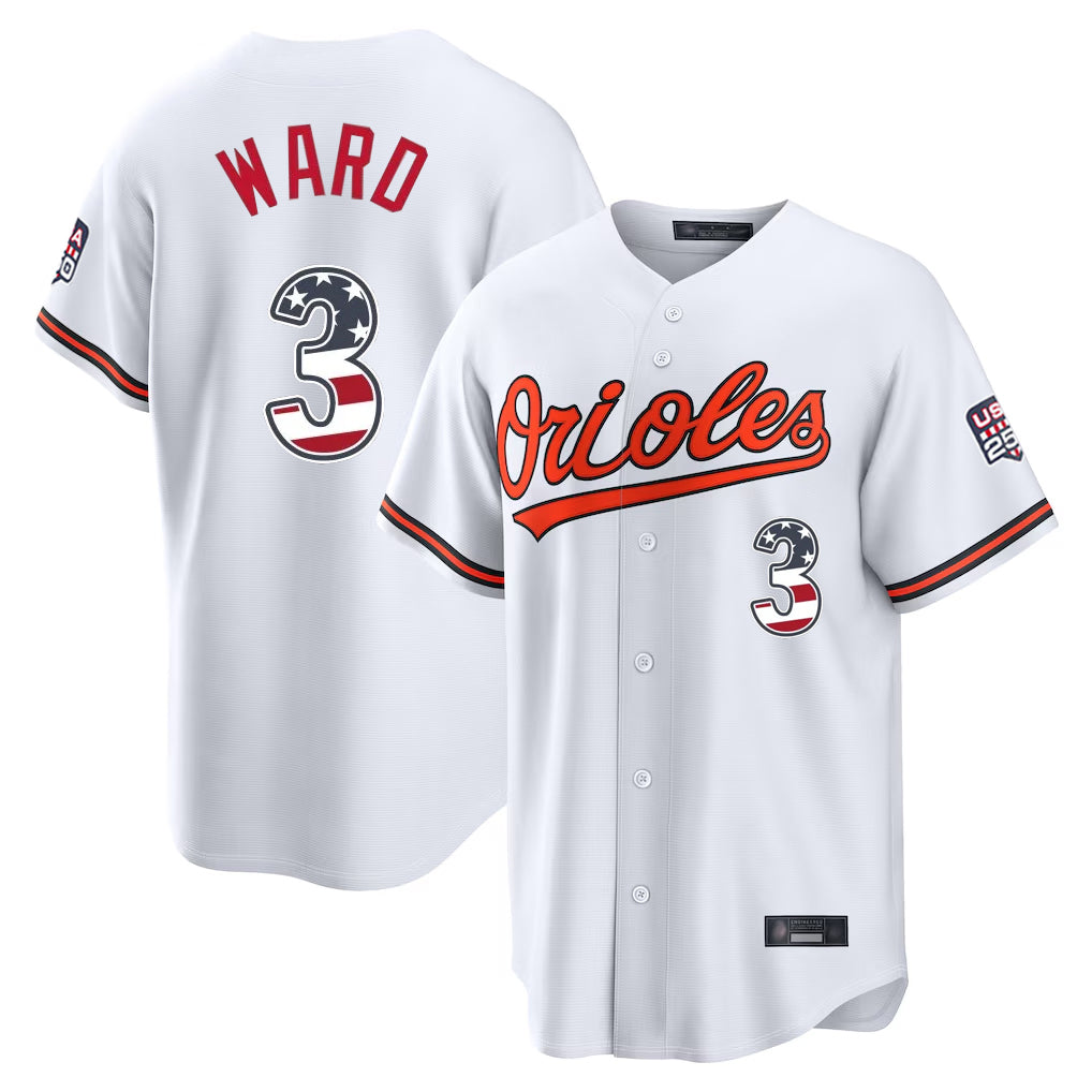 Crovyle B.Orioles #3 Taylor Ward Player White USA 250 Fourth of July Home Game Stitched Jerseys