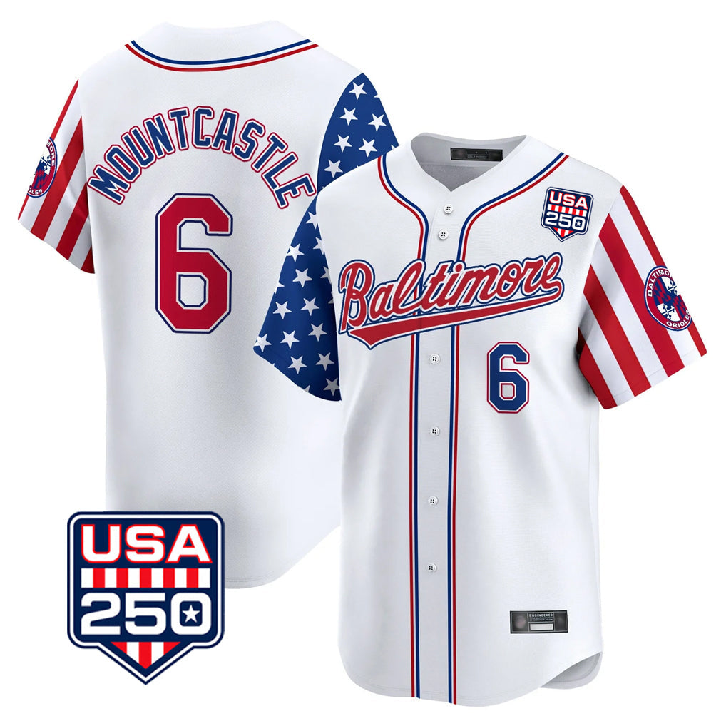 Crovyle B.Orioles #6 Ryan Mountcastle Player White USA 250 Independence Day Vapor Premier Limited Home Game Stitched Jerseys