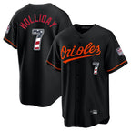 Crovyle B.Orioles #7 Jackson Holliday Player Black USA 250 Fourth of July Home Game Stitched Jerseys