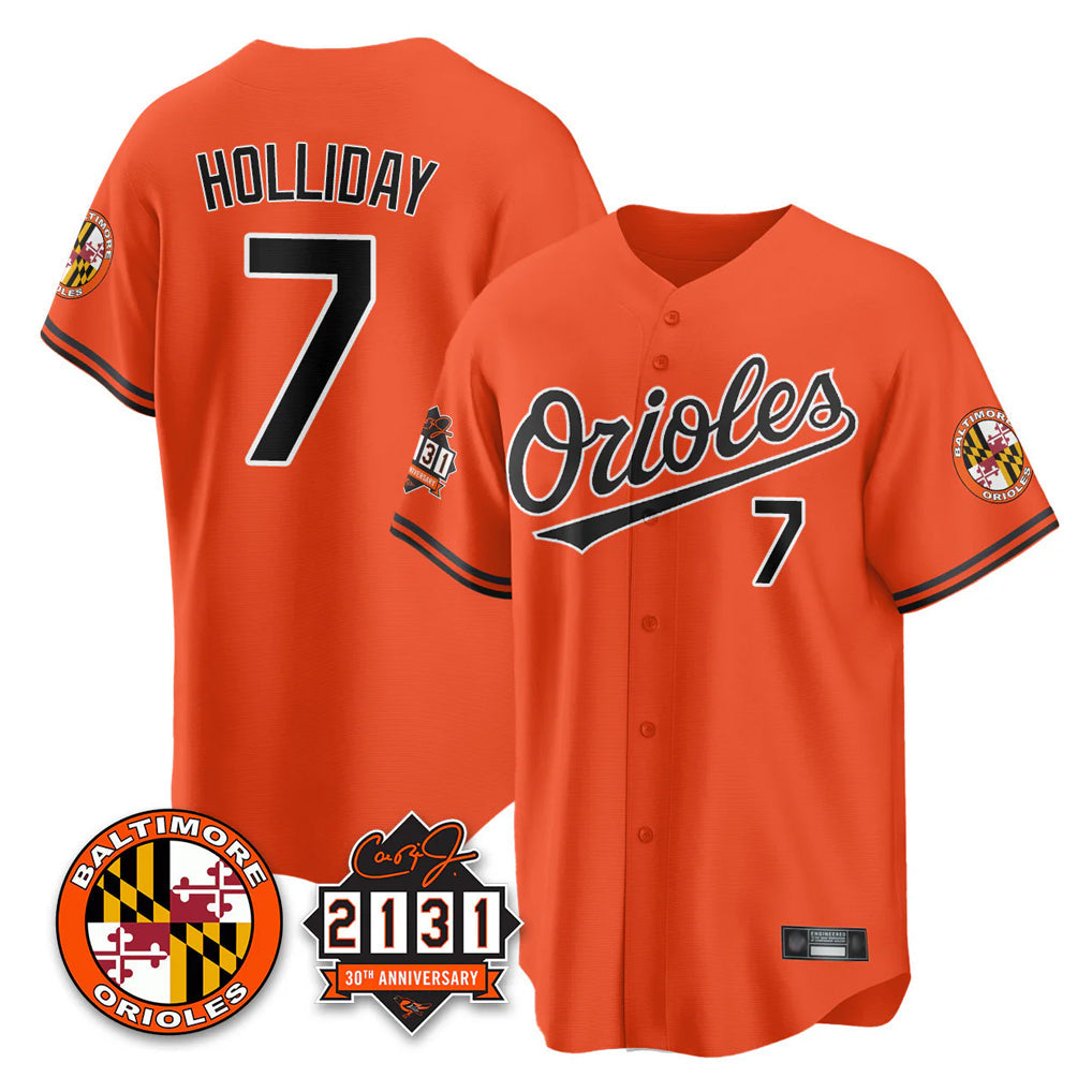 Crovyle B.Orioles #7 Jackson Holliday Player Orange 30th Anniversary of 2131 Home Game Stitched Jerseys