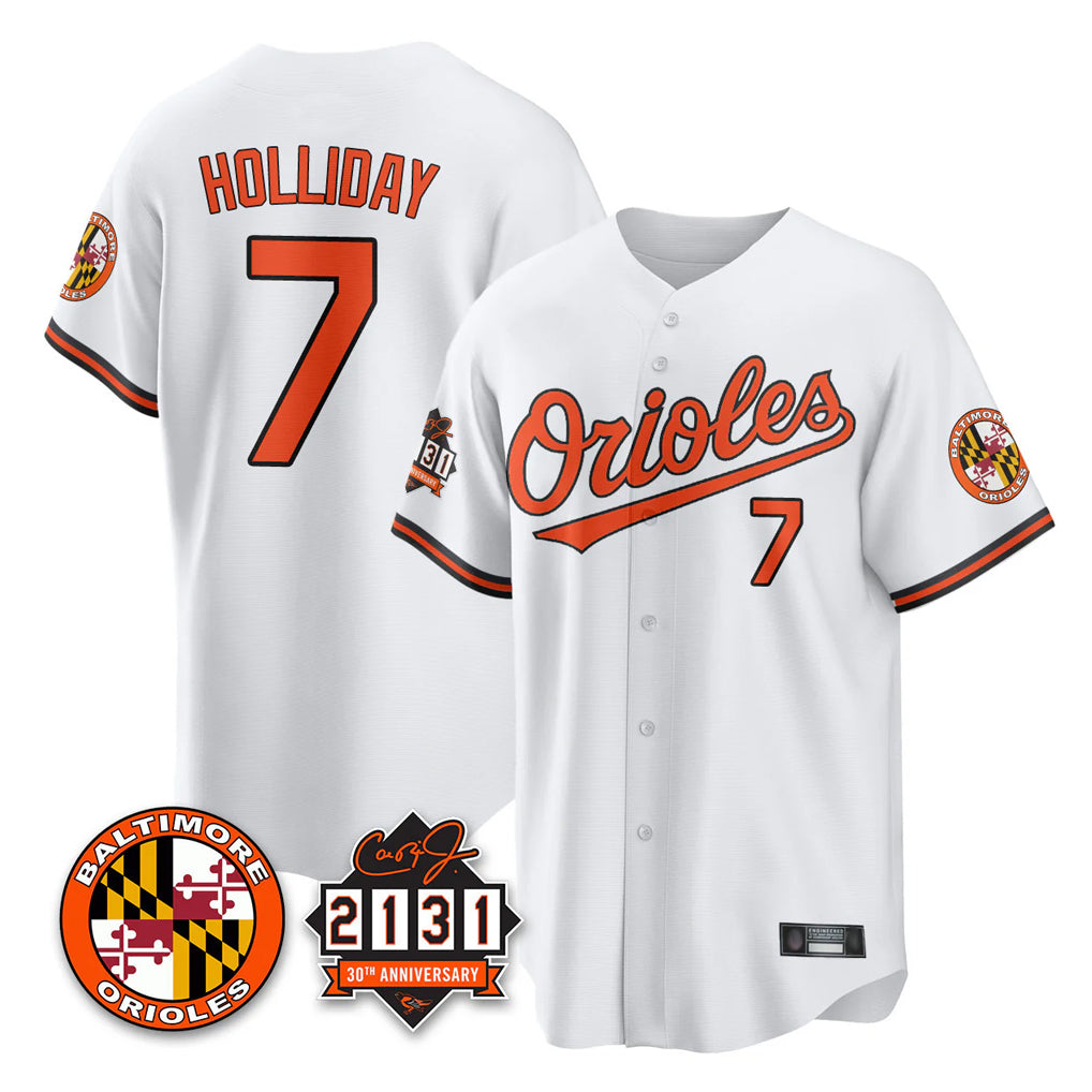 Crovyle B.Orioles #7 Jackson Holliday Player White 30th Anniversary of 2131 Home Game Stitched Jerseys