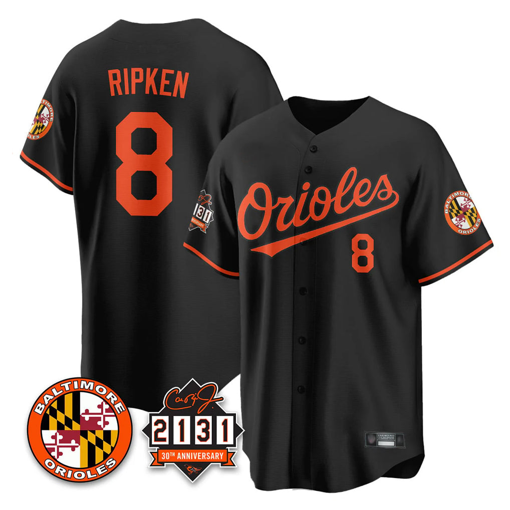 Crovyle B.Orioles #8 Cal Ripken Player Black 30th Anniversary of 2131 Home Game Stitched Jerseys