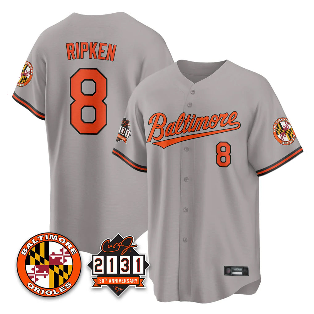 Crovyle B.Orioles #8 Cal Ripken Player Gray 30th Anniversary of 2131 Home Game Stitched Jerseys