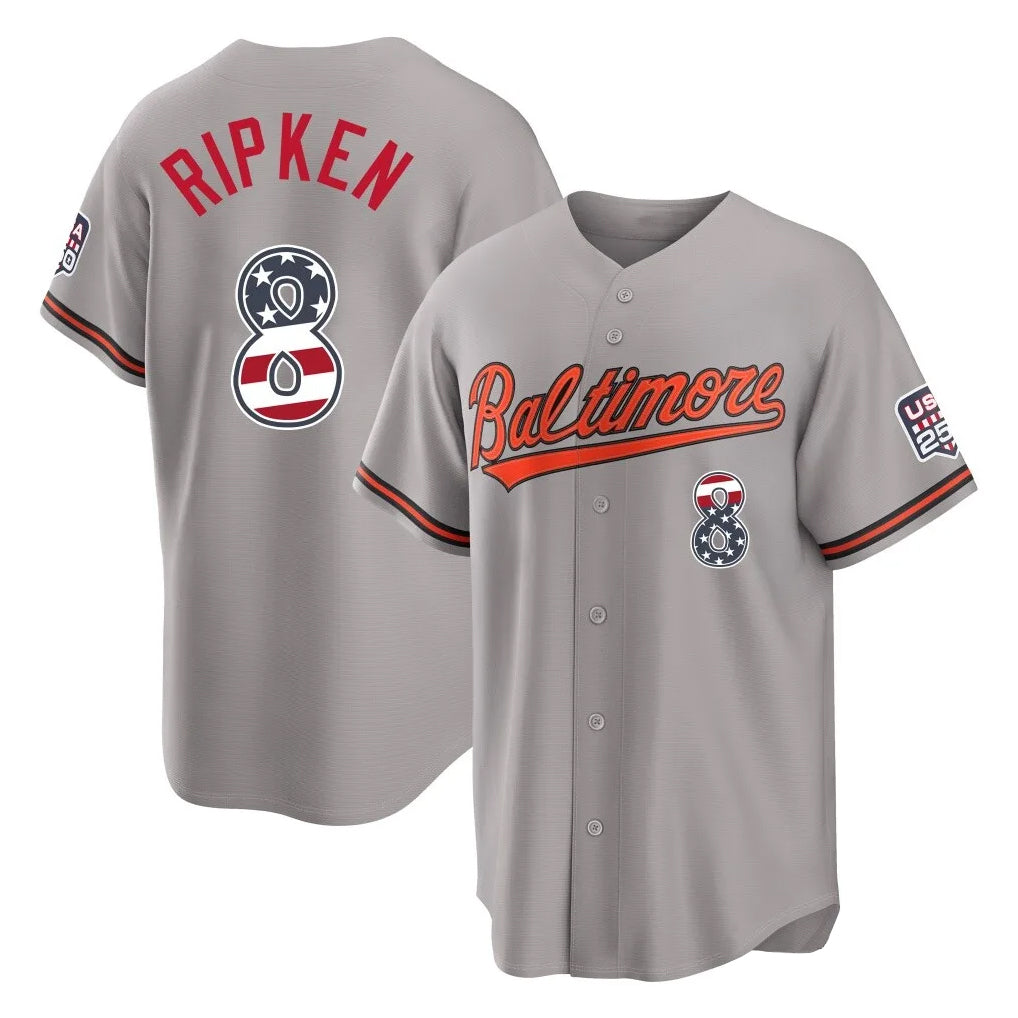 Crovyle B.Orioles #8 Cal Ripken Player Gray USA 250 Fourth of July Home Game Stitched Jerseys