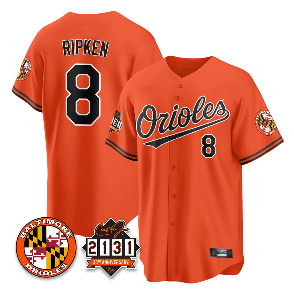 Crovyle B.Orioles #8 Cal Ripken Player Orange 30th Anniversary of 2131 Home Game Stitched Jerseys