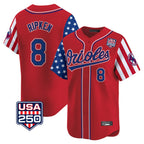 Crovyle B.Orioles #8 Cal Ripken Player Red USA 250 Independence Day Vapor Premier Limited Home Game Stitched Jerseys