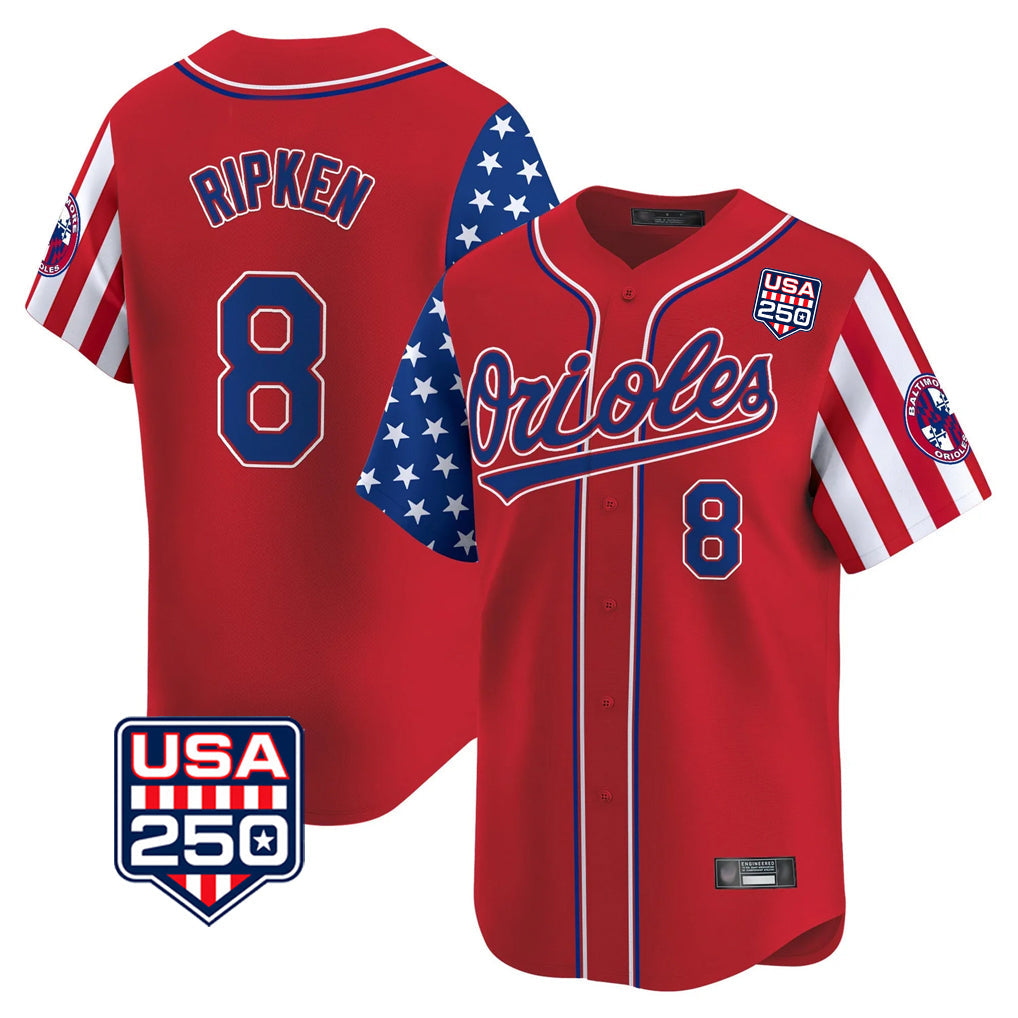 Crovyle B.Orioles #8 Cal Ripken Player Red USA 250 Independence Day Vapor Premier Limited Home Game Stitched Jerseys