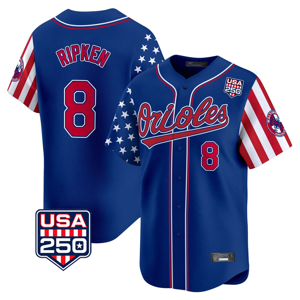 Crovyle B.Orioles #8 Cal Ripken Player Royal USA 250 Independence Day Vapor Premier Limited Home Game Stitched Jerseys