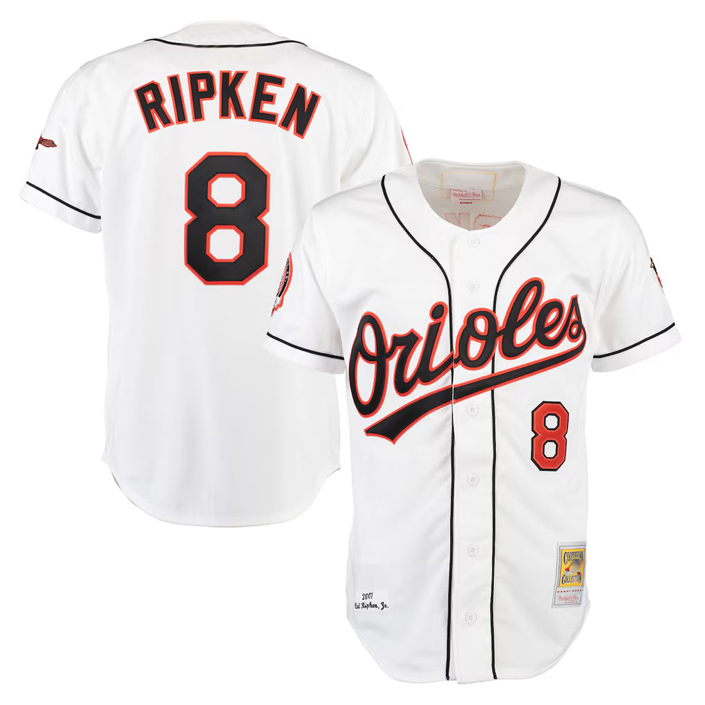 Crovyle B.Orioles #8 Cal Ripken Player White Mitchell & Ness Home Game Stitched Jerseys