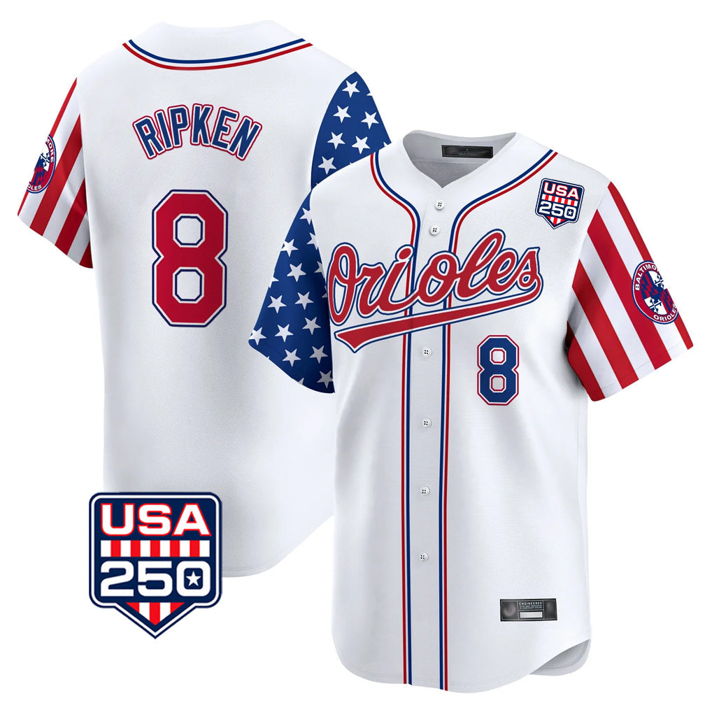 Crovyle B.Orioles #8 Cal Ripken Player White USA 250 Independence Day Vapor Premier Home Game Stitched Jerseys