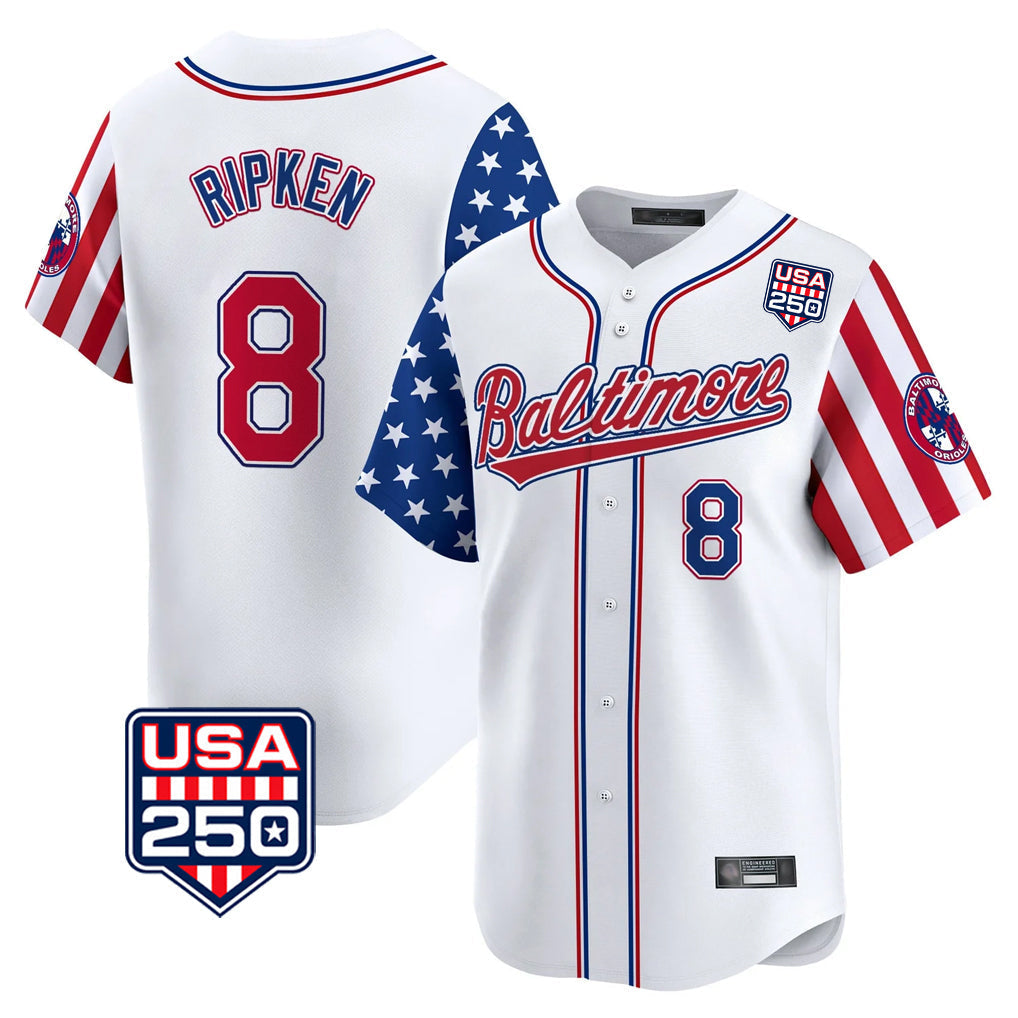 Crovyle B.Orioles #8 Cal Ripken Player White USA 250 Independence Day Vapor Premier Limited Home Game Stitched Jerseys