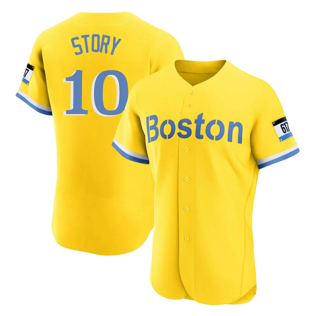 Crovyle B.Red Sox #10 Trevor Story Player Yellow Limited Elite Home Game Stitched Jerseys