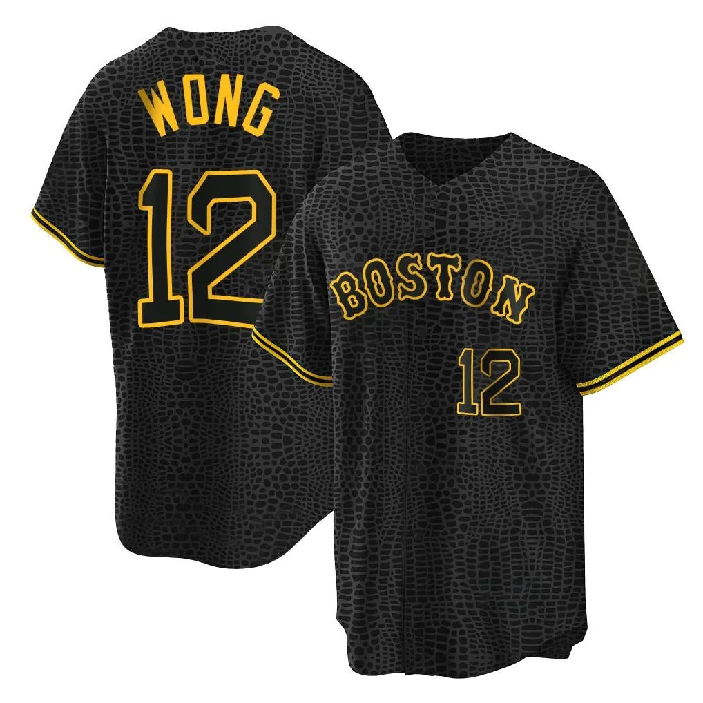 Crovyle B.Red Sox #12 Connor Wong Player Black Snake Skin City Home Game Stitched Jerseys