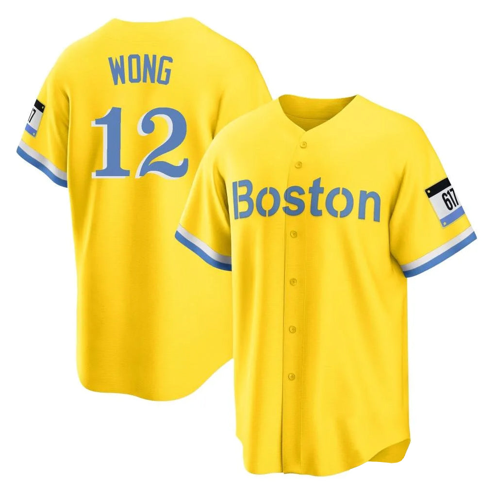 Crovyle B.Red Sox #12 Connor Wong Player Yellow Home Game Stitched Jerseys