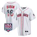 Crovyle B.Red Sox #16 Jarren Duran Player White USA 250 Fourth of July Home Game Stitched Jerseys