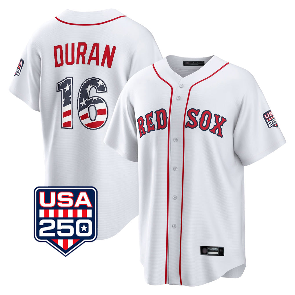 Crovyle B.Red Sox #16 Jarren Duran Player White USA 250 Fourth of July Home Game Stitched Jerseys