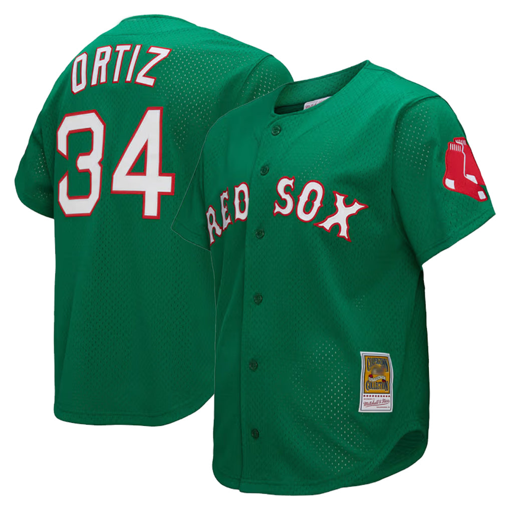 Crovyle B.Red Sox #34 David Ortiz Player Green Mitchell & Ness Cooperstown Collection Mesh Home Stitched Jerseys